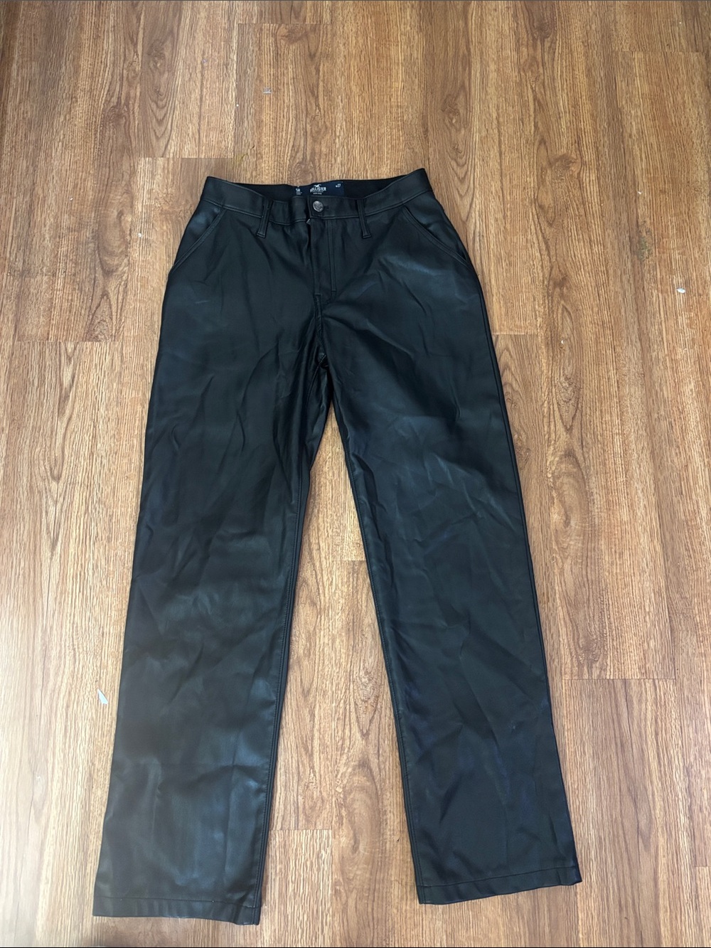 Hollister Black Faux Leather Straight-Leg Pants